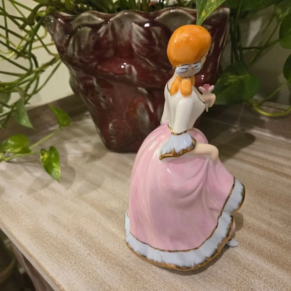 Vintage Elegant Pink and White Figurine 8 Inches Approx.